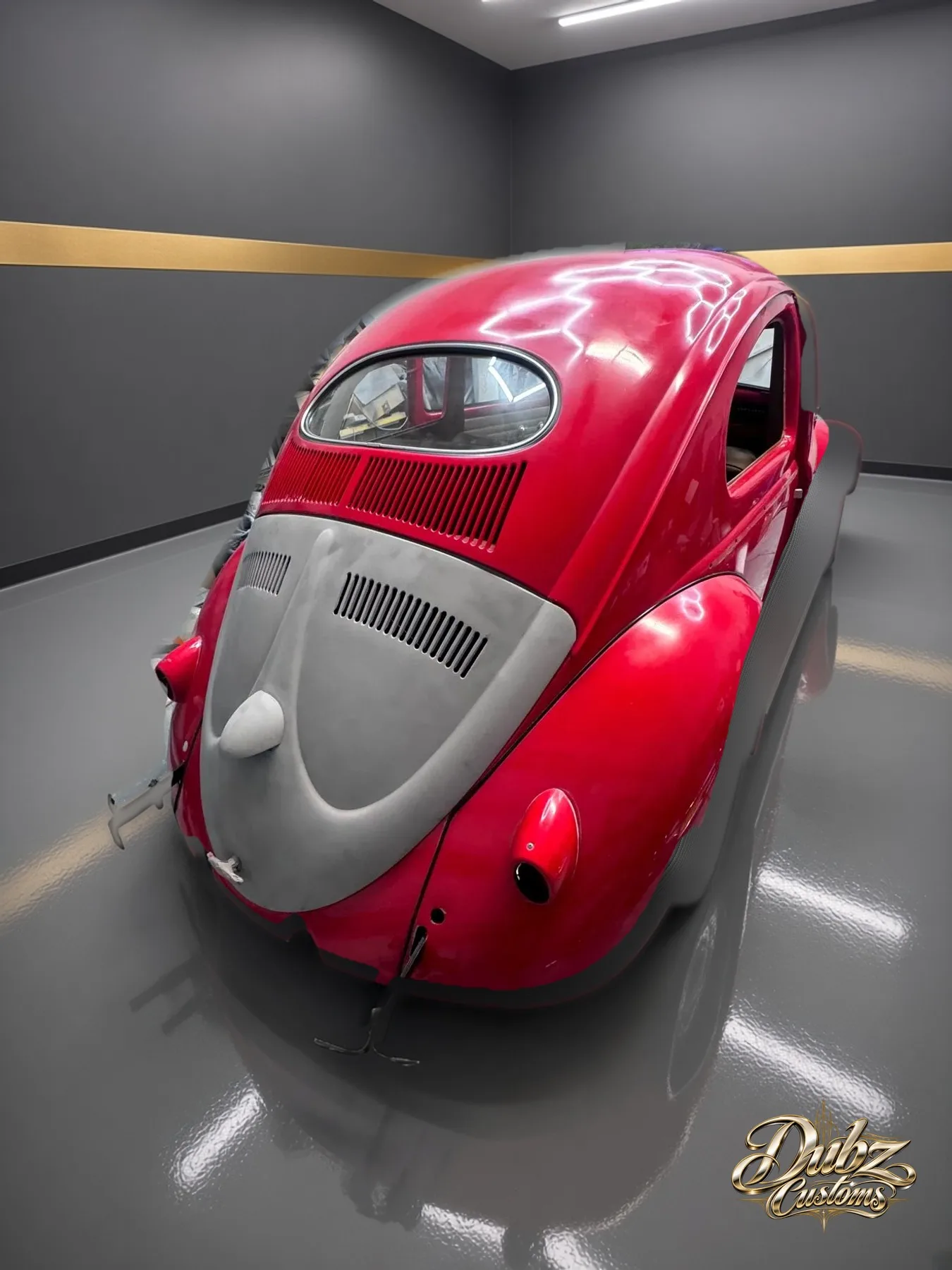 VW Beetle body prep, rear view