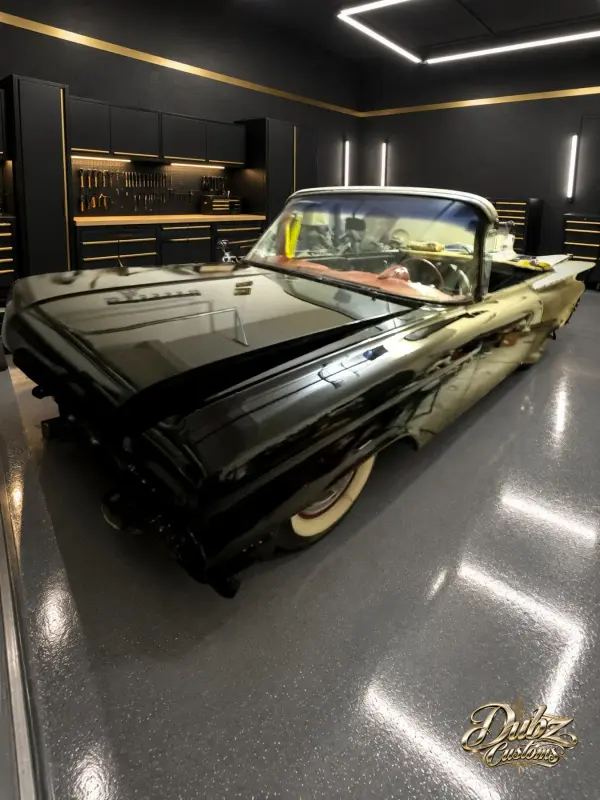 Finished 1959 Bel Air convertible showing reflections along the body